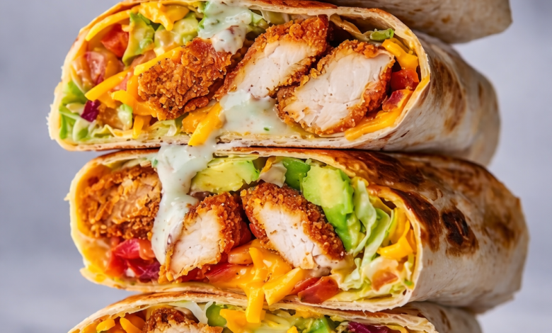 Crispy Chicken Avocado Ranch Wrap with Fresh Veggies